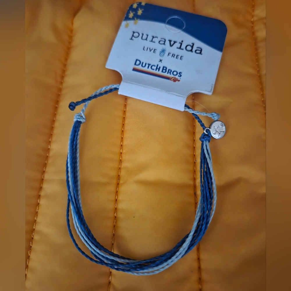 Dutch Bros X Pura Vida Blue Multi-Strand Bracelet with Silver Charm